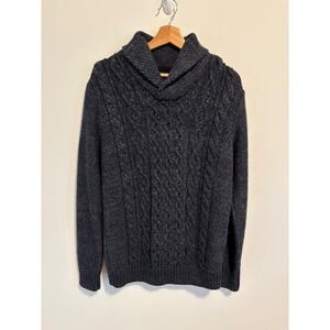 Immagini Italy Shawl Collar Cable Knit Sweater Blue Wool Blend Large